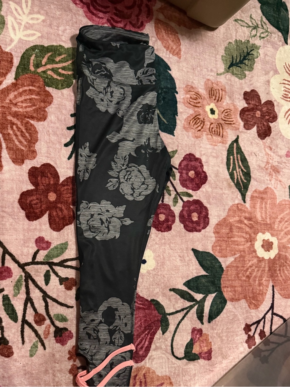 Maurices Black Floral Leggings with Pink Drawstring